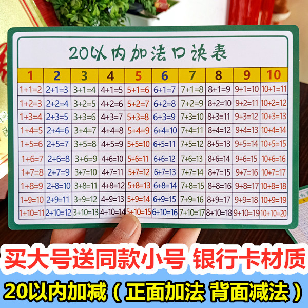 小学生20以内加减法口诀表10以内加法减法卡片10的分解儿童一二年