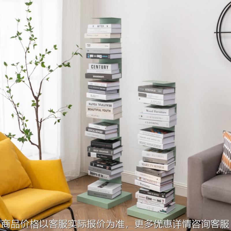 北欧落地隐形简易书架创意现代简约立式铁艺天空书架多层收纳架