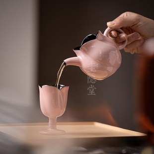圭隐堂粉色手工陶瓷公道杯女士手执公杯家用泡茶匀茶杯分茶器茶海