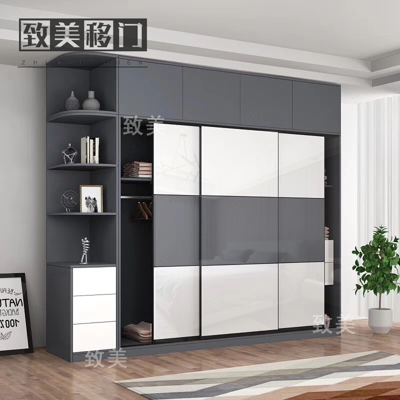 定做钢化玻璃贴膜推拉滑动趟门极简壁橱衣柜移门来图定制高光板门