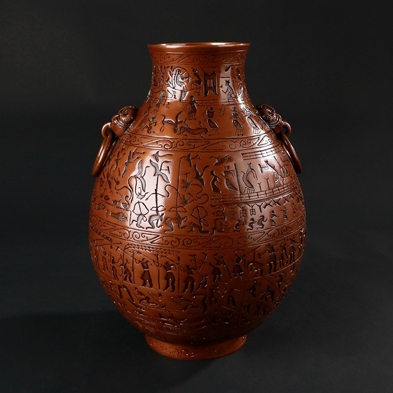 大仕缘紫铜仿古战国渔猎攻战纹铜壶铜花瓶开业商务礼品装饰摆件