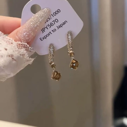 S925纯银法式蕾丝花边闪钻耳环女