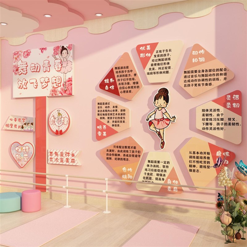 舞蹈教室墙面装饰房间布置挂画幼儿园儿童艺术培训文化墙立体贴纸图片