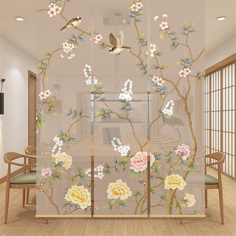 新中式窗帘免打孔电动卷帘软隔断屏风挂门帘遮光卫生间厨房办公室