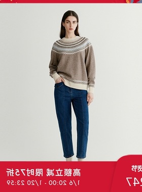 ICICLE之禾女装冬季羊毛羊绒牦牛绒圆领提花针织衫费尔岛毛衣