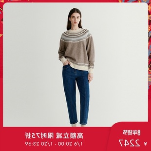 ICICLE之禾女装冬季羊毛羊绒牦牛绒圆领提花针织衫费尔岛毛衣