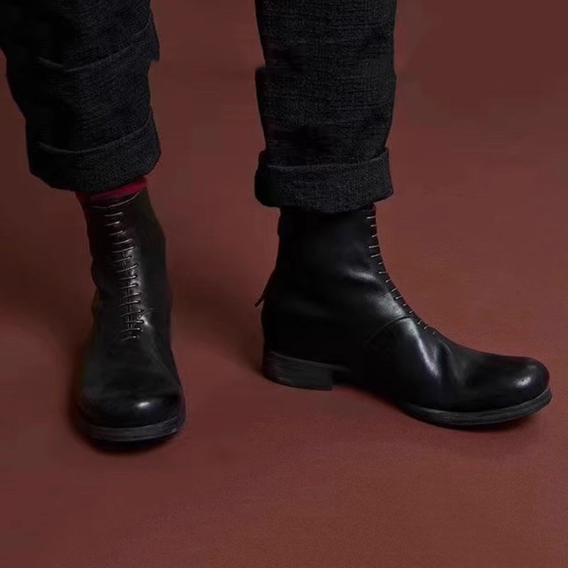美式个性工装靴休闲厚底增高机车靴英伦高筒男皮靴高帮潮男马丁靴