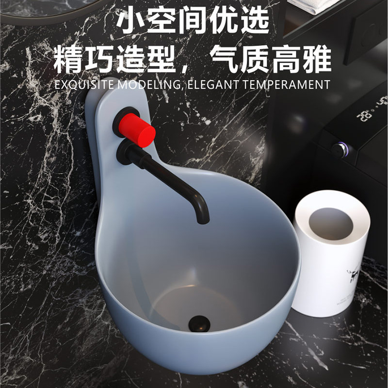 挂墙式洗a脸盆陶瓷洗手盆一体小户型壁挂式洗手池卫生间悬挂式水