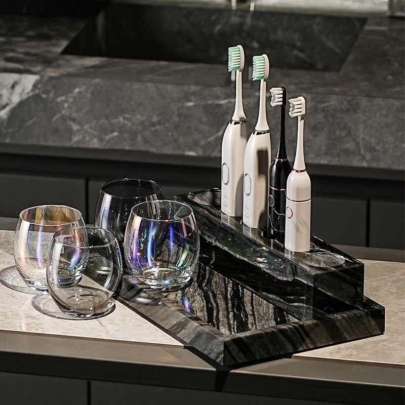 高级感大理石电动牙刷置物架卫生间洗手台面洗漱口杯牙具收纳套装