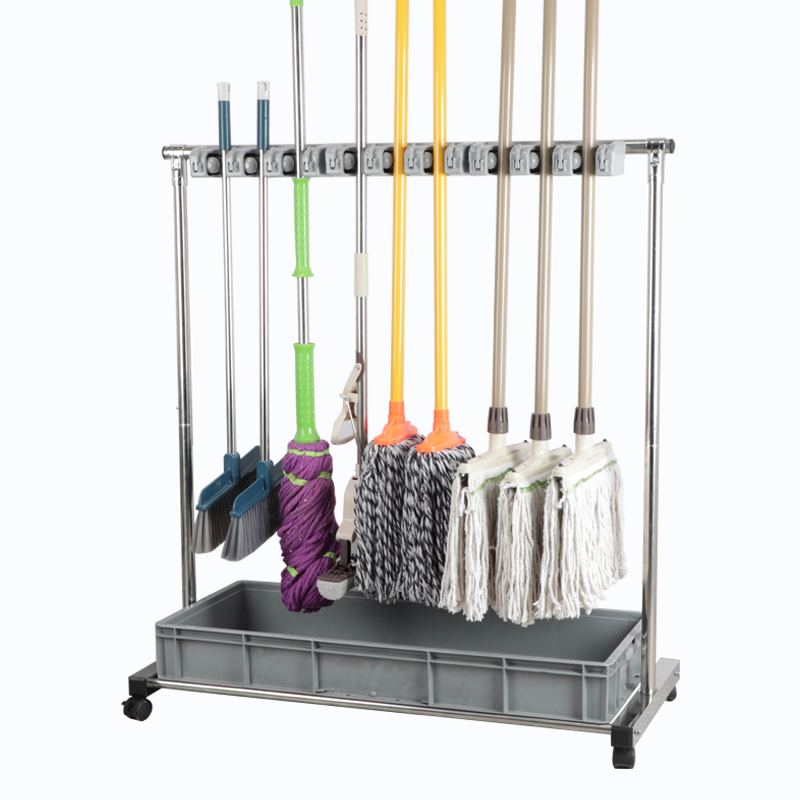 不锈钢可移动拖布扫把墩布拖把架子落地式工厂学校清洁工具收纳
