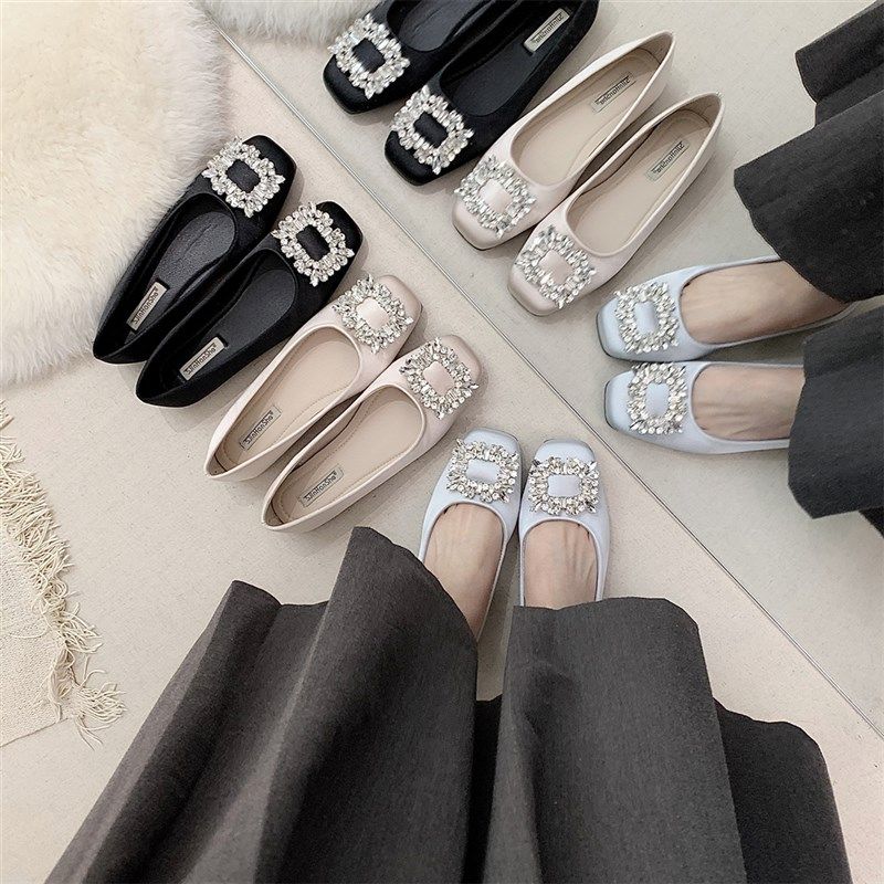 法式平底高级感水钻方扣缎面单鞋女2025年春季新款温柔风晚晚鞋子,女鞋,浅口单鞋,淘宝优惠券,粉丝福利购,淘宝优惠卷