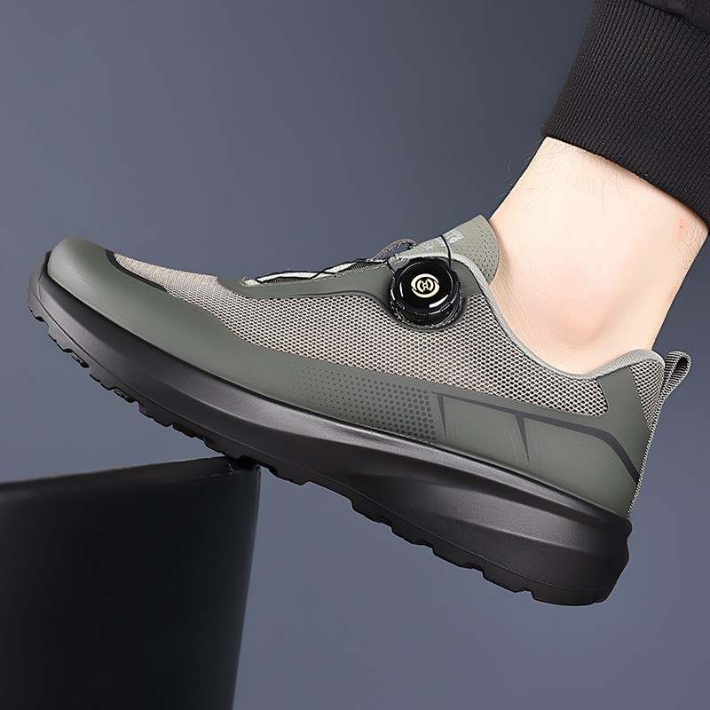 男鞋夏季透气薄款单网面户外登山运动鞋男款侧面旋转纽扣休闲网鞋