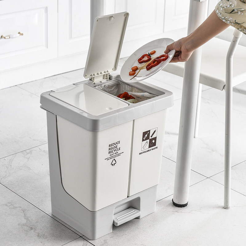 分类垃圾桶双内筒干湿分离厨余桶脚踏按压双开清洁桶厨房收纳桶