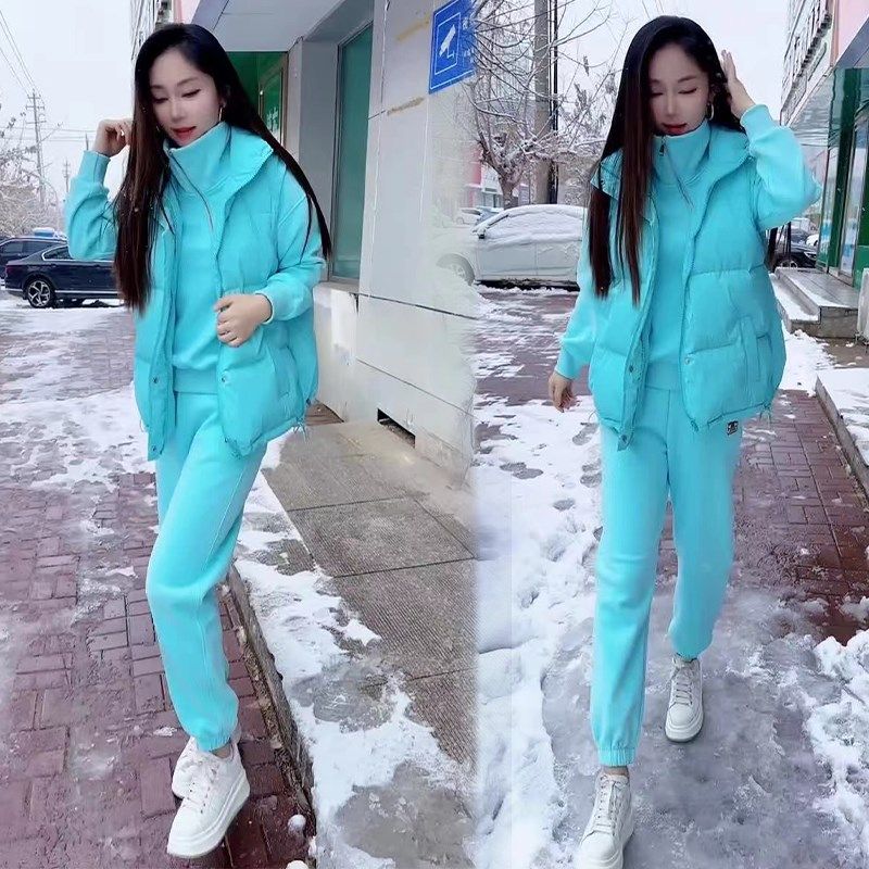 网红爆款时尚套装女2024冬新款韩版纯色拉链棉马甲加绒加厚三件套,女装/女士精品,时尚套装,淘宝优惠券,粉丝福利购,淘宝优惠卷