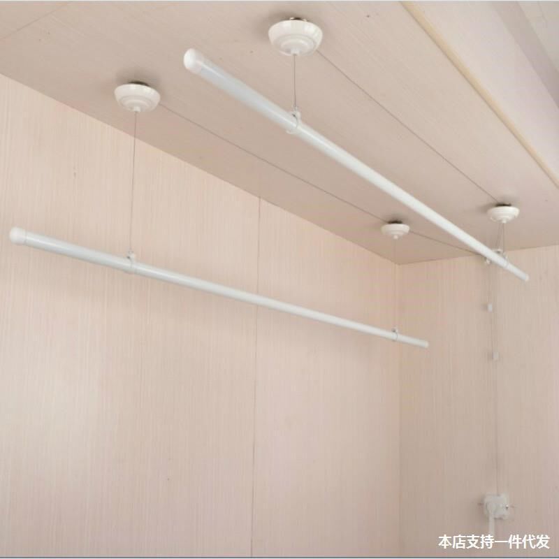 瓷白色晾衣架手摇升降晒衣架阳台升降晾衣架白晾衣杆非不锈钢杆