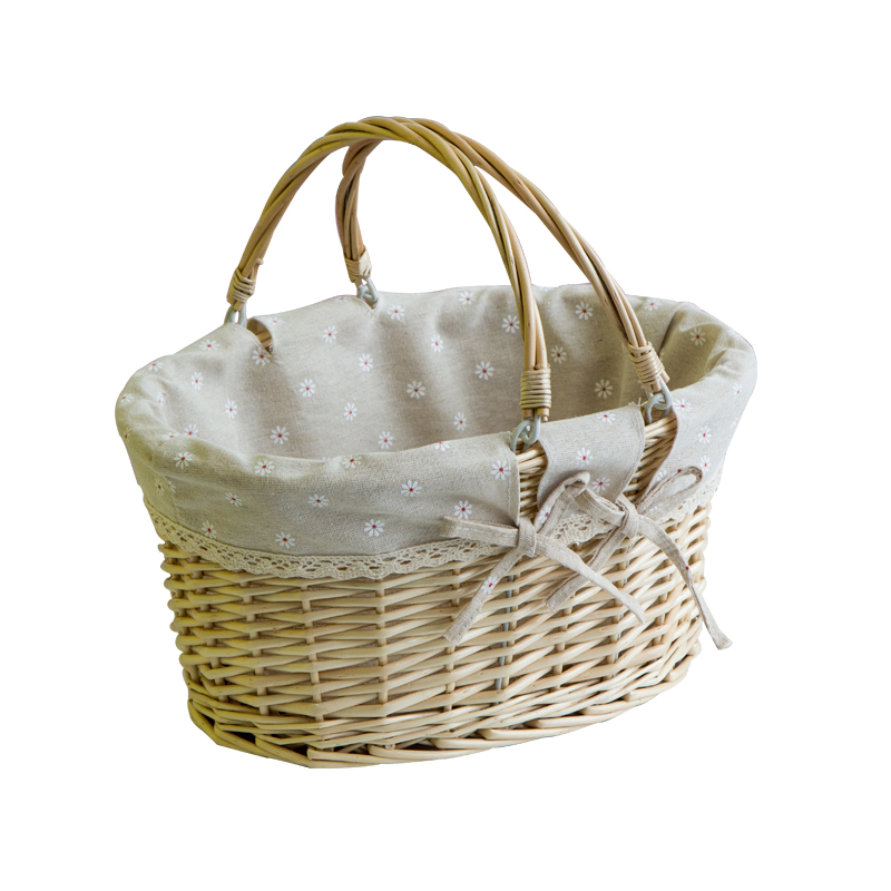 藤编水果篮手提篮菜蓝野餐篮编织篮ins收纳筐小花篮竹篮购物篮子