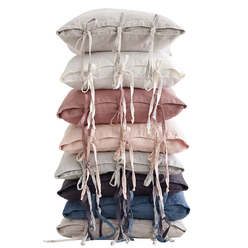 亚麻长条枕套靠枕绑带系绳含芯床头靠枕沙发客厅长方形抱枕靠垫套