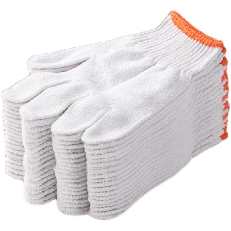 露一手棉线劳保手套耐磨工作防滑白纱棉纱尼龙劳动修车男工地干活