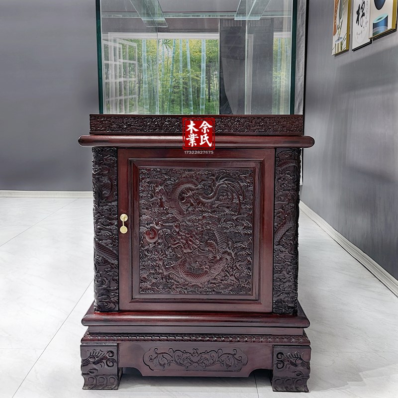 实木鱼缸柜定制中式红木鱼缸底柜水族箱客厅办公室别墅大型龙鱼缸