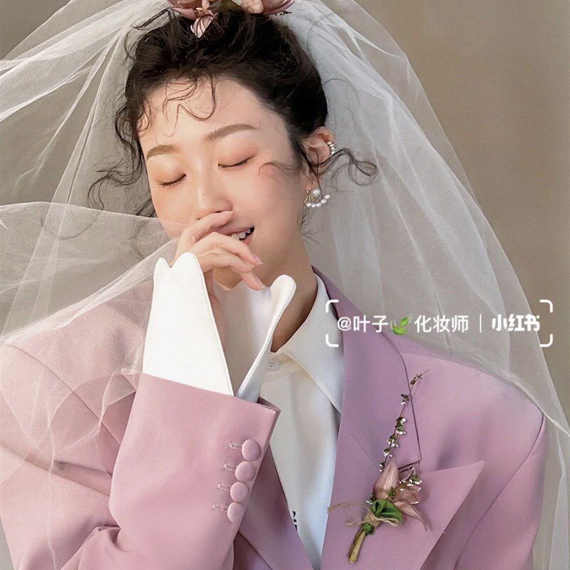 高端韩国纱发梳款双层素纱无装饰短款新娘头纱结婚拍样