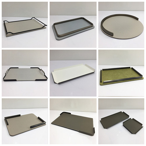 简约现代样板房皮革金属托盘摆件家居客厅茶几收纳样板房软装饰品