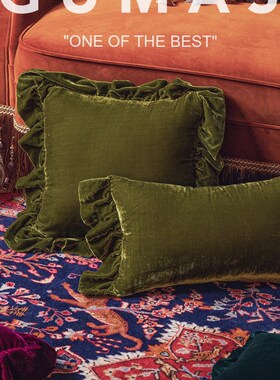 GUMAS家居丝绒荷叶边靠枕摆件秋冬款抱枕沙发靠垫店长推荐