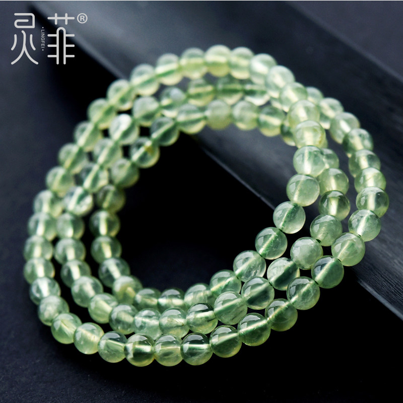天然葡萄石多圈手链4-7.5mm 冰种葡萄晶三圈绿色水晶原石手串女