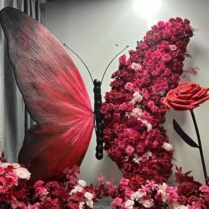 网红花墙大型蝴蝶装饰道具立体美陈仿真翅膀造景打卡拍照场景布置