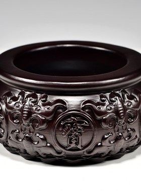 黑檀木雕聚宝盆摆件实木客厅办公室公司店铺开业送礼品红木工艺品