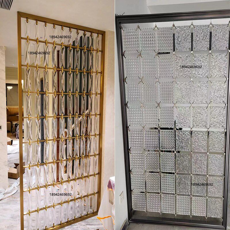 定制不锈钢水晶屏风金属隔断艺术玻璃挂片客厅玄关格栅酒店背景墙