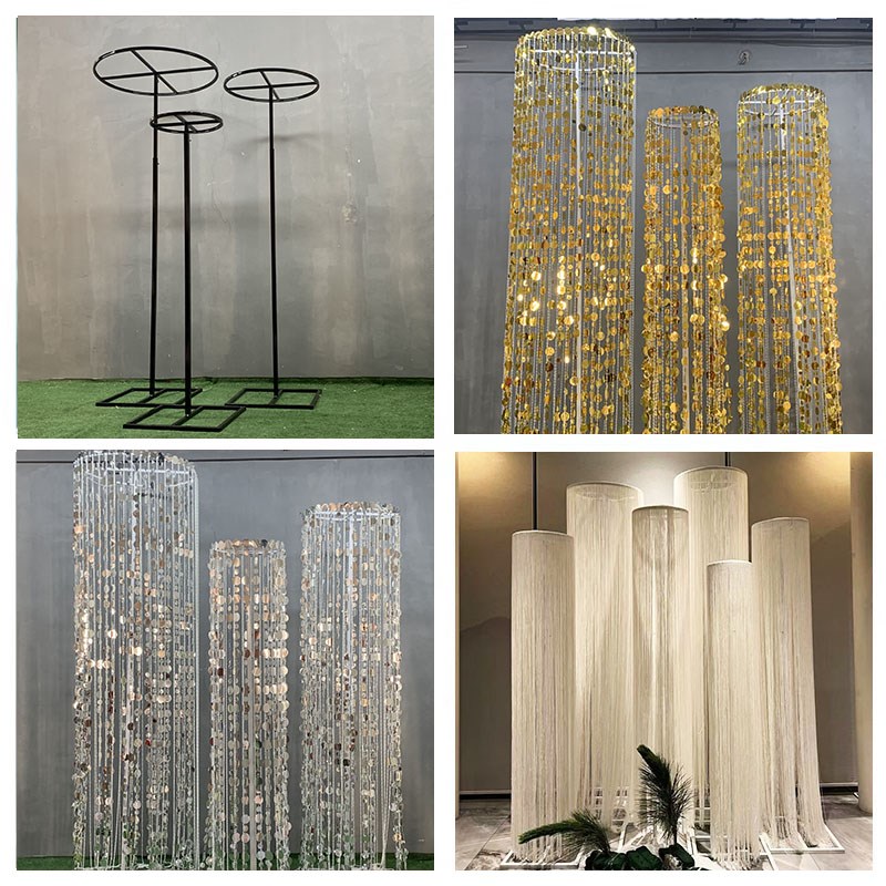 婚庆铁艺道具线帘圆环珠帘伸缩架子亮片珍珠花环路引舞台背景装饰