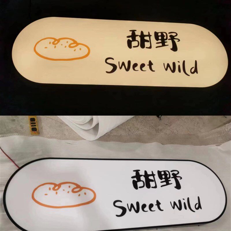 ins风简约朴素金属烤漆不锈钢长圆形矩形椭圆形门头发光灯箱定制