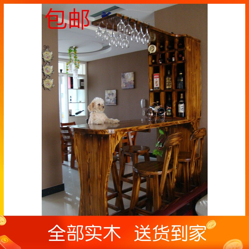 家用吧台桌实木隔断酒柜客厅玄关柜吧台吧椅组合现代W简约门厅吧