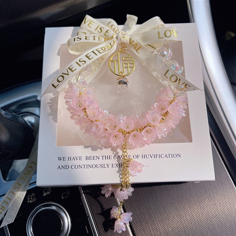 福字汽车挂件铃兰花车载后视镜挂饰网红车内挂饰吊坠女士车品装饰