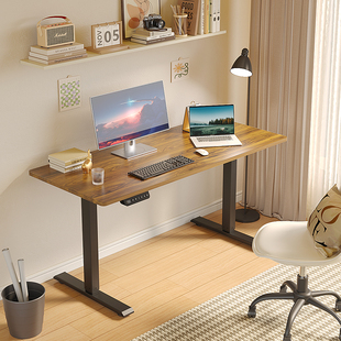 实木工作台电动升降桌家用学习办公书桌智能电脑桌可升降电竞桌子