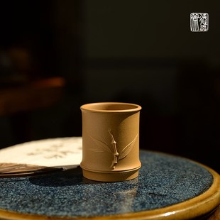 复古风黄龙山原矿段泥竹节主人杯 德弈斋督造宜兴紫砂茶壶茶具中式