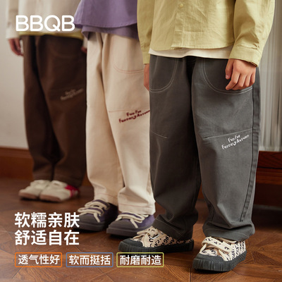 BBQB儿童秋季工装裤新款男童宽松休闲裤女宝直筒卫裤宝宝外出长裤