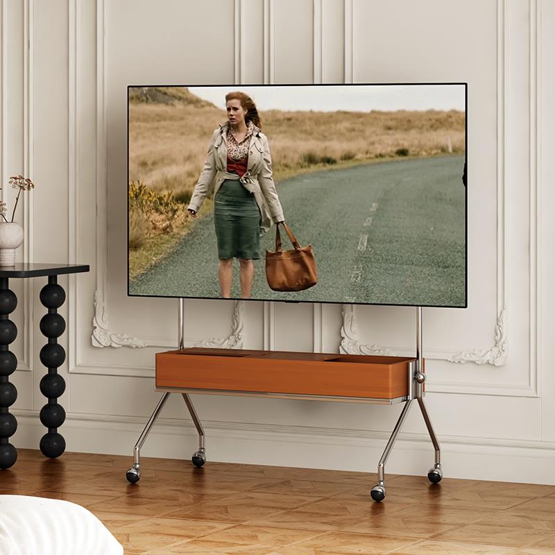 中古不锈钢电视架实木落地电视机架小户型显示器挂架移动电视支架