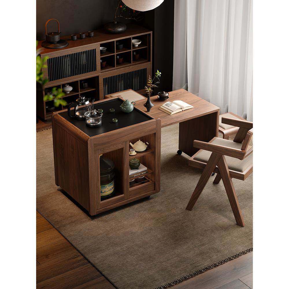 木品雅 云茗可伸缩阳台茶车小型实木茶桌功夫茶家用可移动茶台