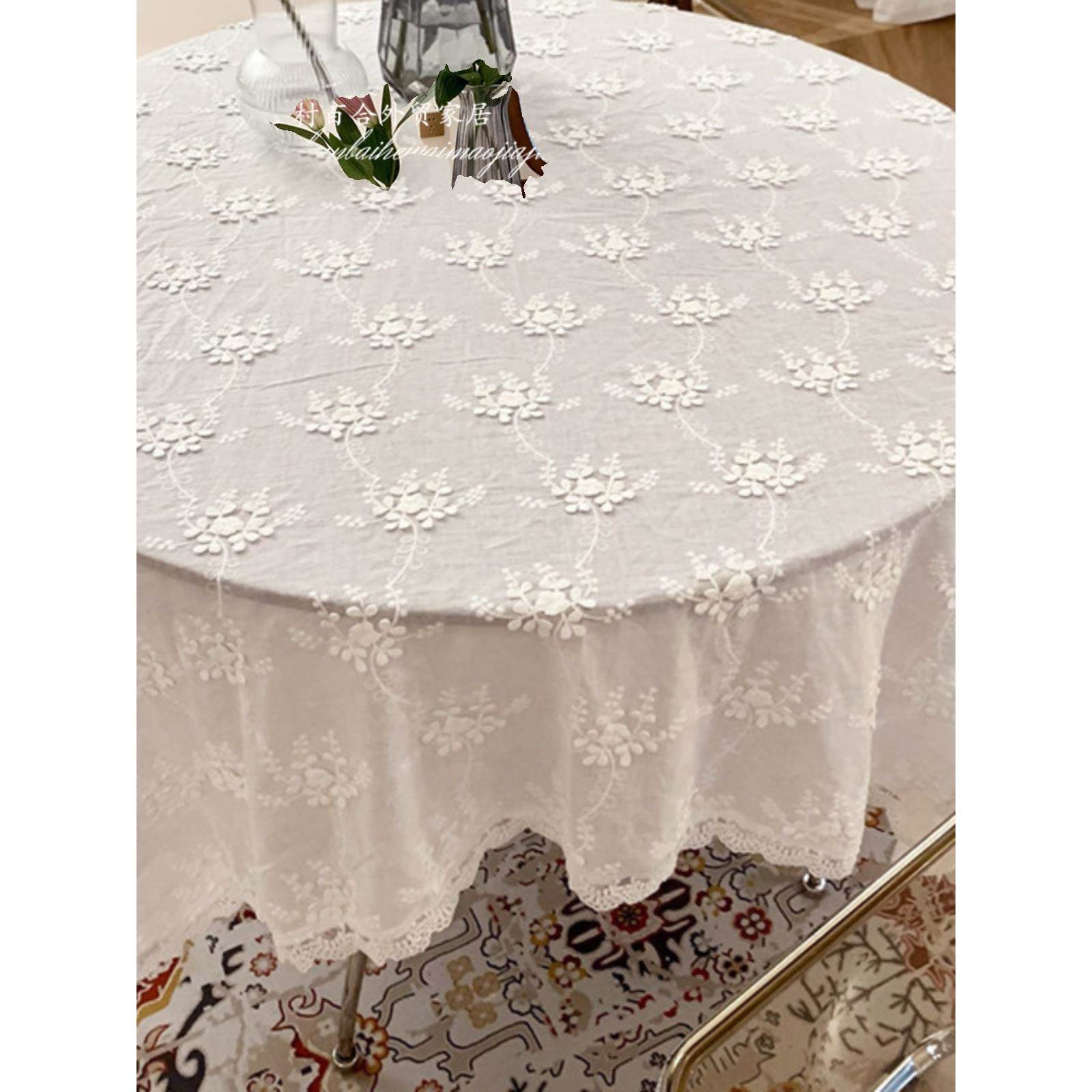大卖法国田园白色蕾丝桌布在风圆桌斯堪的纳维亚沙发钢琴盖咖啡桌