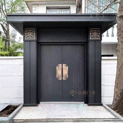 铸铝别墅大门双开门楼门对开进户农村自建房感应入户子母庭院定制