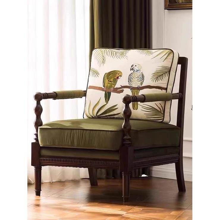 美式中古单人沙发老虎椅客厅阳台休闲椅实木沙发椅真皮单人沙发椅