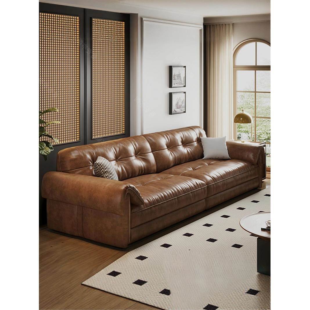 虔心大师 法式覆古风真皮沙发头层牛皮意式极简直排大象耳朵沙发