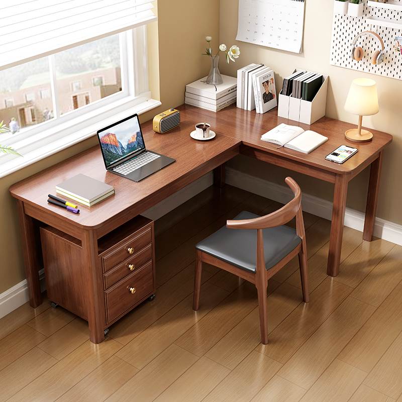 家用L型实木书桌卧室转角办公桌简易电脑桌拐角写字桌墙角工作台