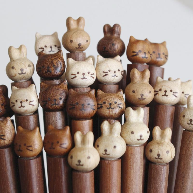 喵有型实木小猫咪筷子家用高档餐具成人儿童可爱木质筷子勺子套装
