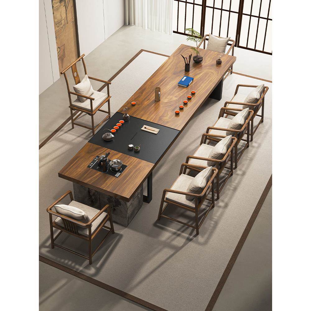 胡桃实木茶几大板2025新古典客厅家庭茶几和椅子组合办公茶几