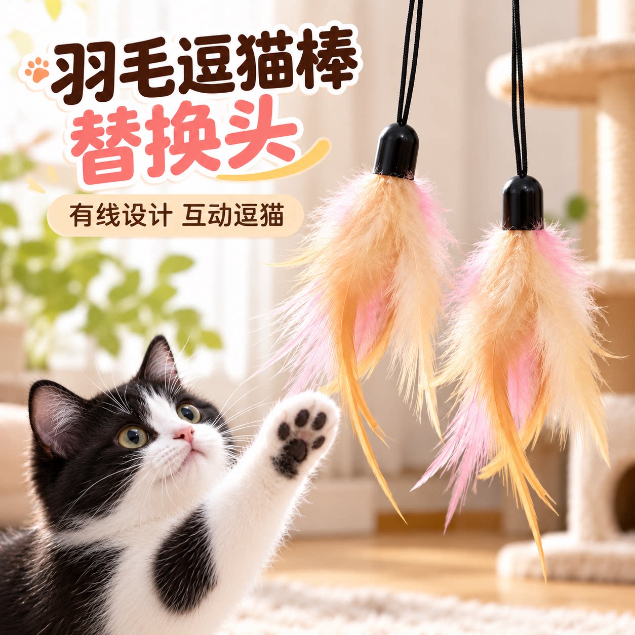 逗猫棒替换头猫咪玩具互动自嗨解闷宠物小猫幼猫羽毛耐咬用品