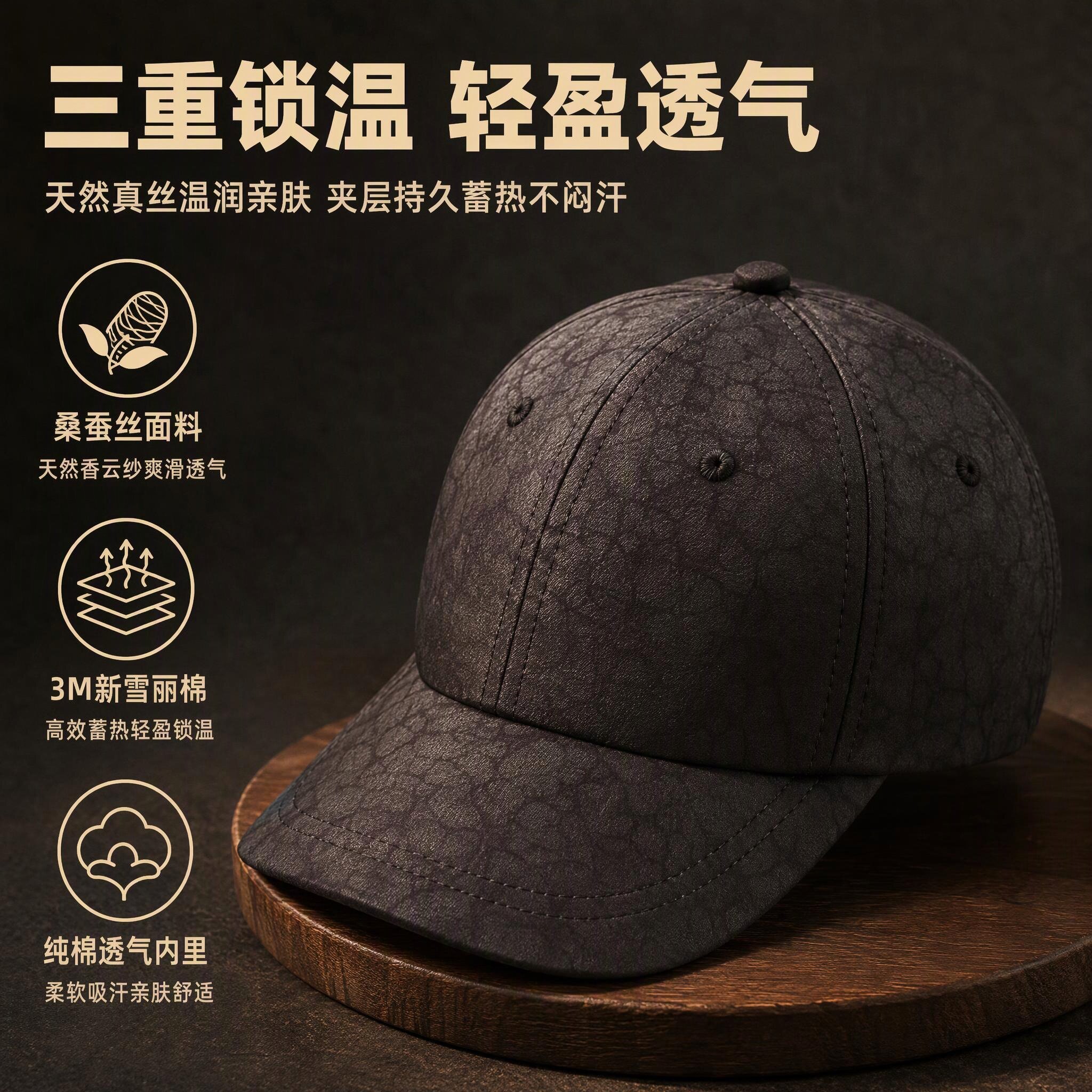 100%香云纱保暖透气棒球帽