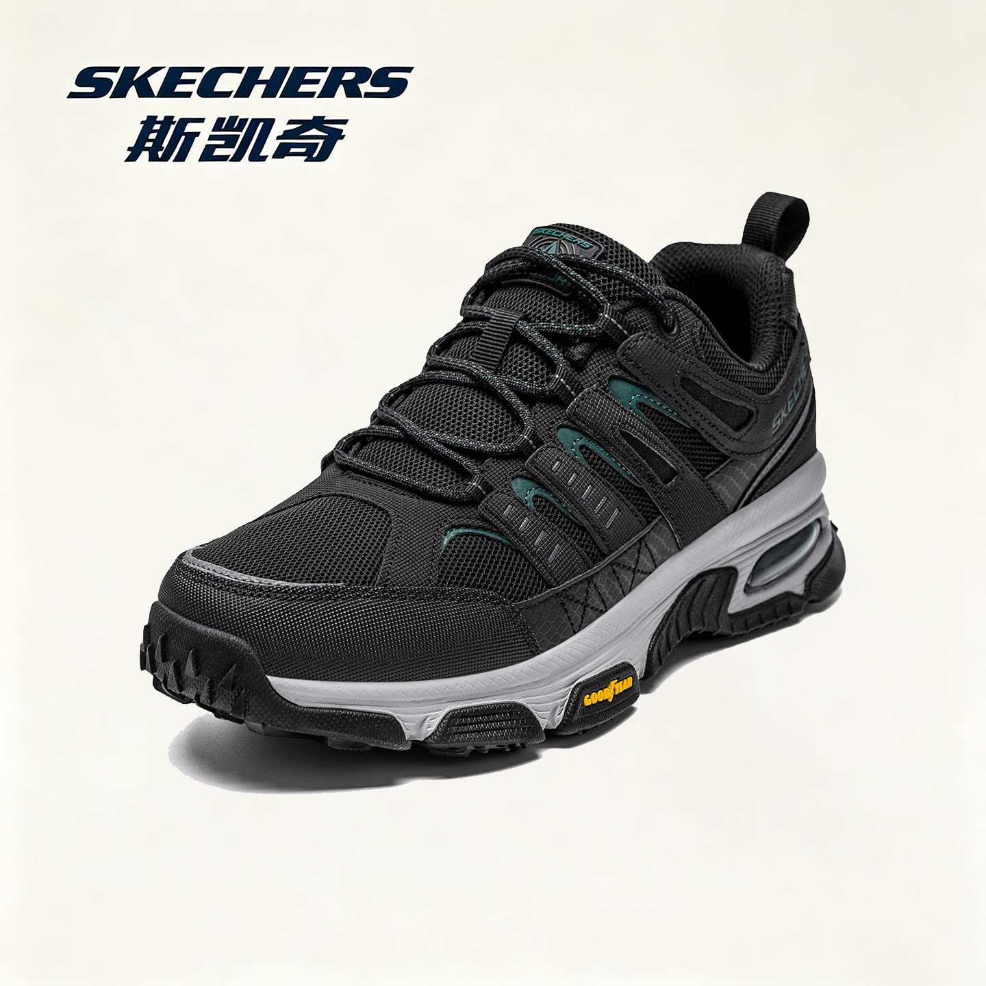 Skechers斯凯奇秋季新款男鞋户外徒步鞋耐磨登山鞋气垫减震运动鞋
