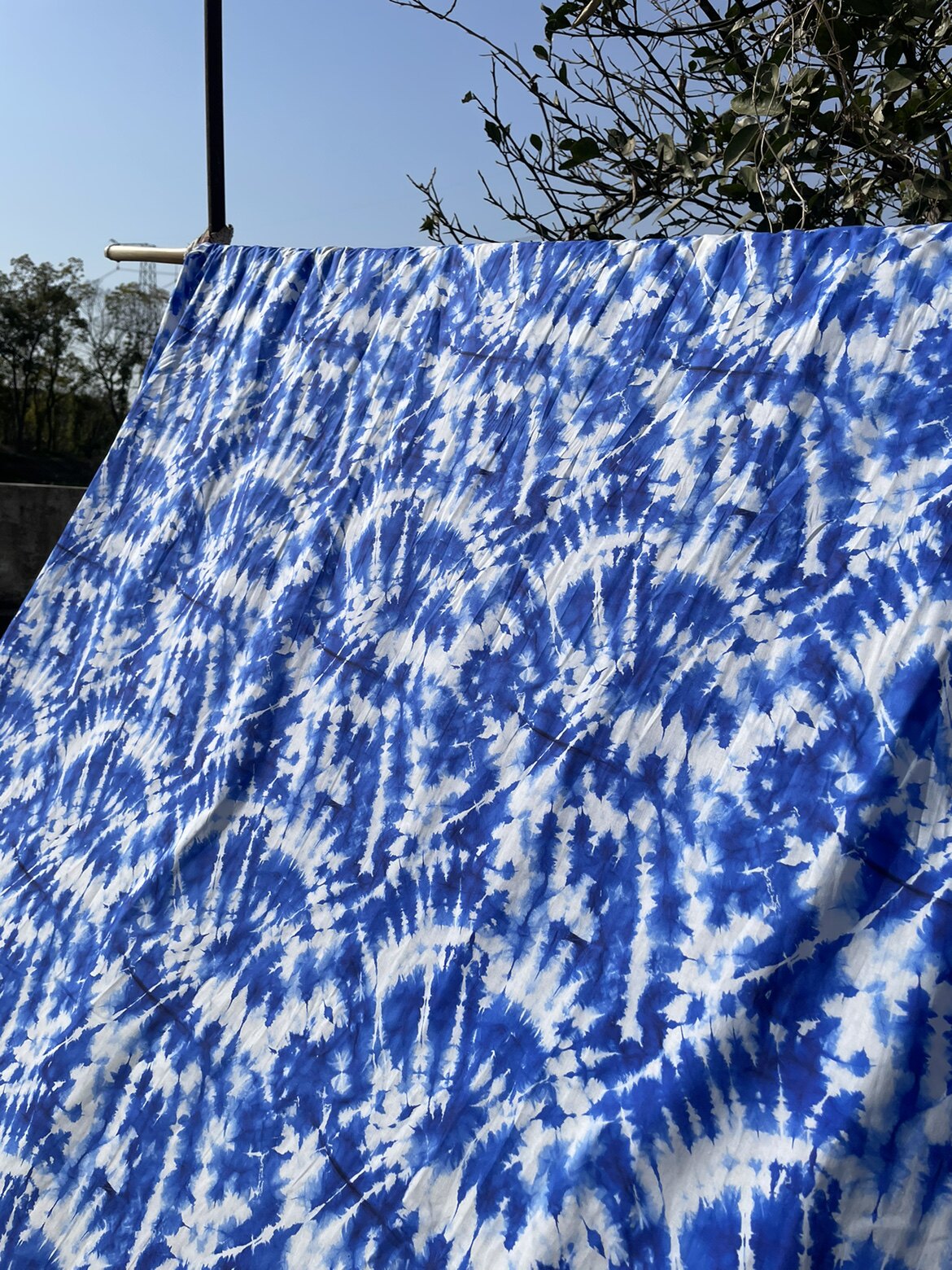 棉质传统纹样扎染花型布名族风蓝色印花布幼儿园环创背景布幔装饰